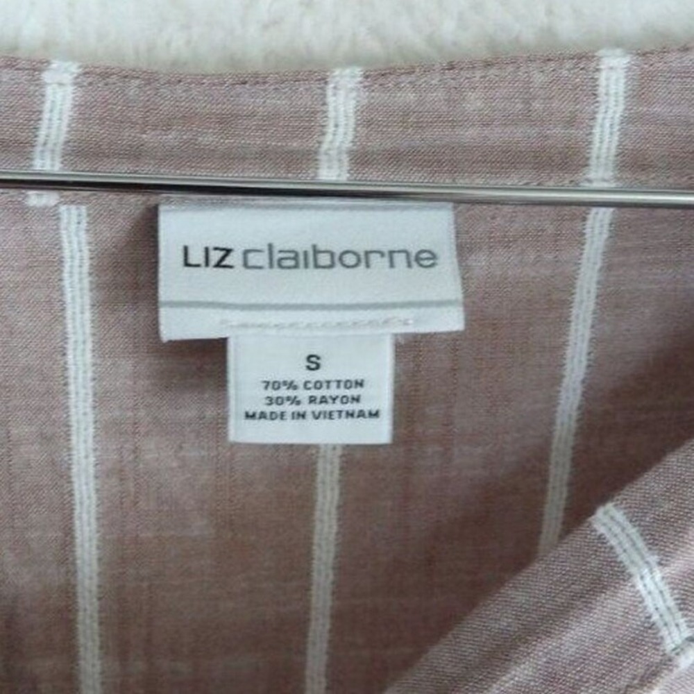 Liz Claiborne Blouse Womens Small Mauve Striped Square Neck Tie Sleeve Top - Picture 5 of 9